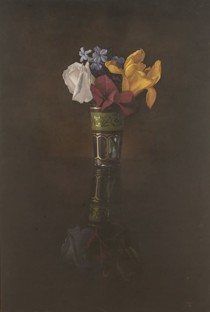 Zymvragos Andreas, “Flower in a Moroccan glass 1” (2004), Oil on wood